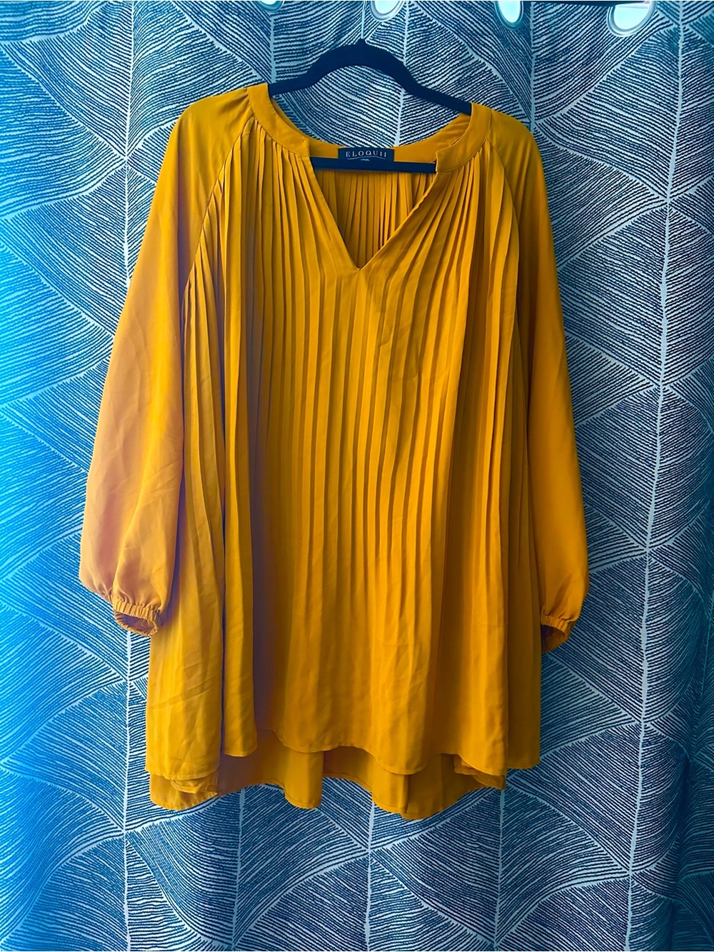Eloquii Mustard Pleated V-Neck Tunic